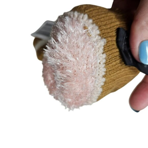 Adults Beige Brown Striped Knit Gloves Fuzzy Lined Touchscreen Tips Warm Cozy - Picture 6 of 6